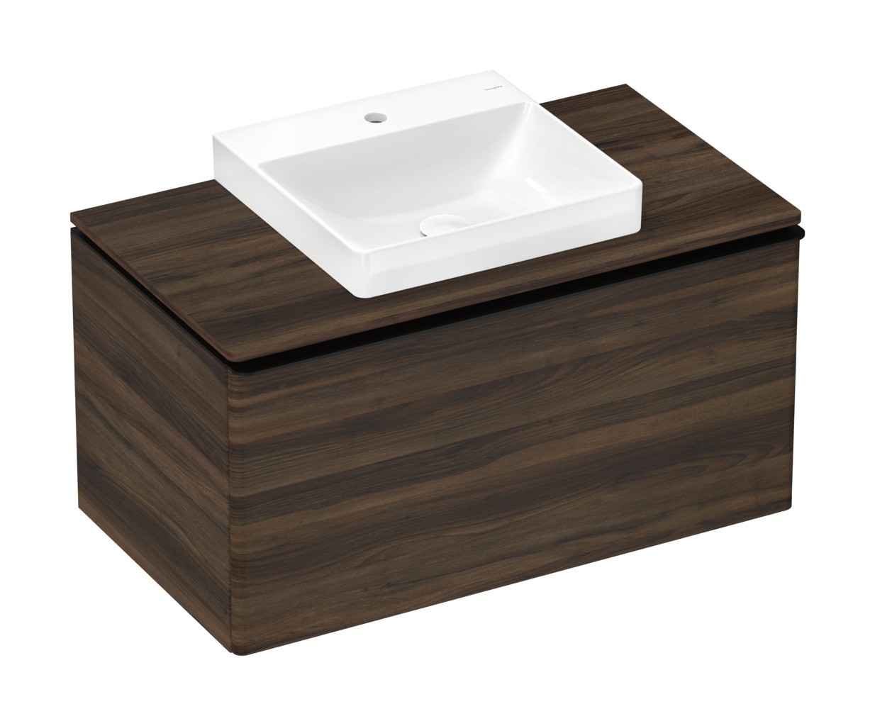 Hansgrohe Xelu Q Konsole 980/550 mit Ausschnitt mittig für Aufsatzwaschtisch geschliffen 500/480 Nussbaum Dunkel