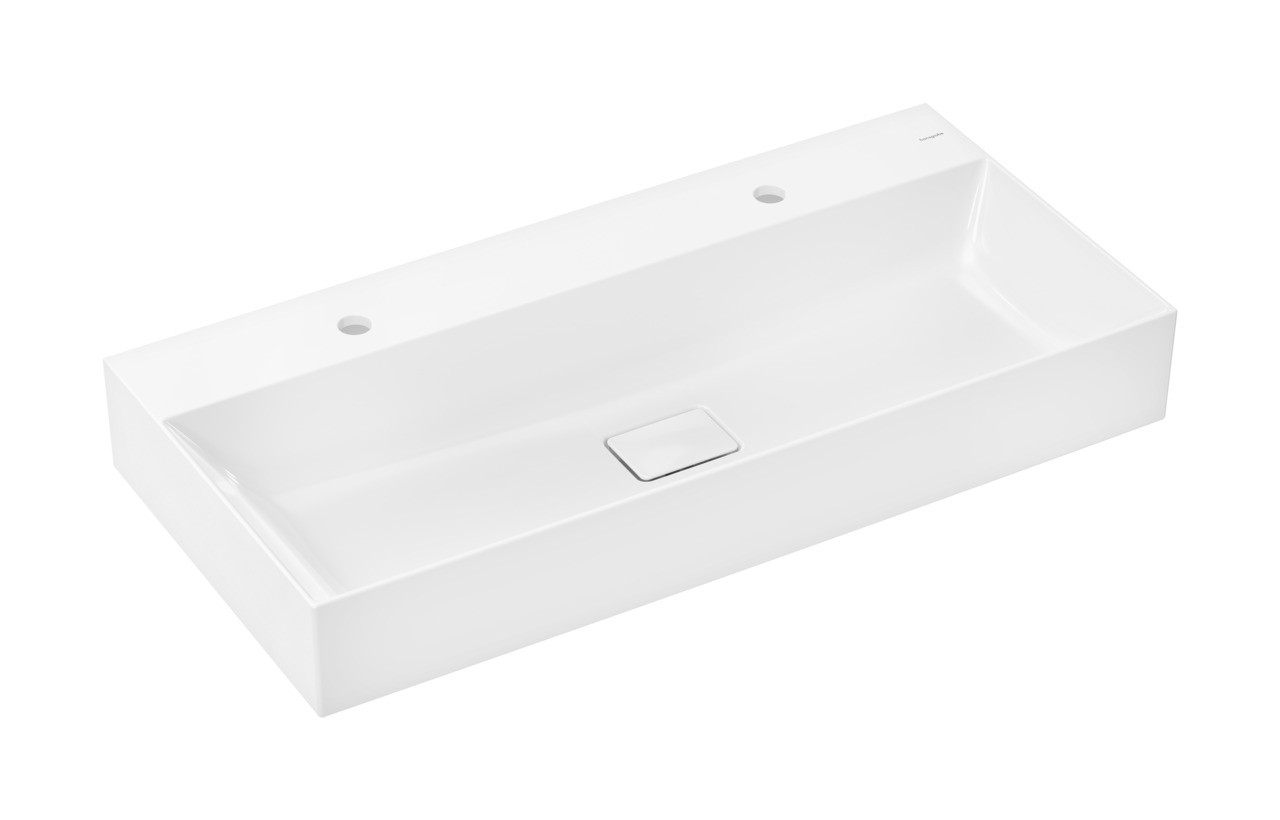 Hansgrohe Xevolos E Aufsatzwaschtisch geschliffen 1000/480 mit 2 Hahnlöchern ohne Überlauf, SmartClean Weiß