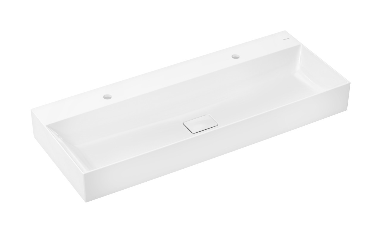 Hansgrohe Xevolos E Aufsatzwaschtisch geschliffen 1200/480 mit 2 Hahnlöchern ohne Überlauf, SmartClean Weiß