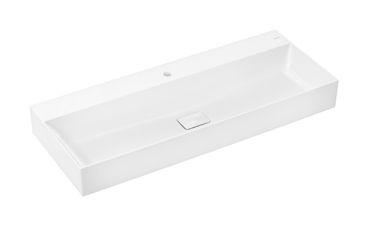 Hansgrohe Xevolos E Aufsatzwaschtisch geschliffen 1200/480 mit Hahnloch ohne Überlauf, SmartClean Weiß