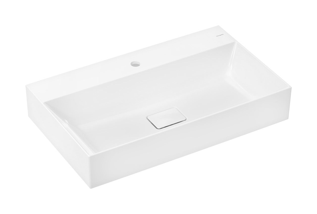 Hansgrohe Xevolos E Aufsatzwaschtisch geschliffen 800/480 mit Hahnloch ohne Überlauf, SmartClean Weiß