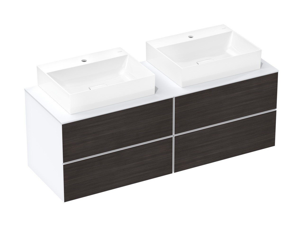 Hansgrohe Xevolos E Konsole 1570/550 mit 2 Ausschnitten für Aufsatzwaschtisch geschliffen 600/480 Mattweiß