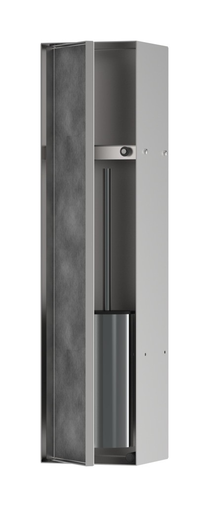 Hansgrohe XtraStoris Rock Einbau Toilettenbürstenhalter mit Ablage und befliesbarer Tür Edelstahl gebürstet