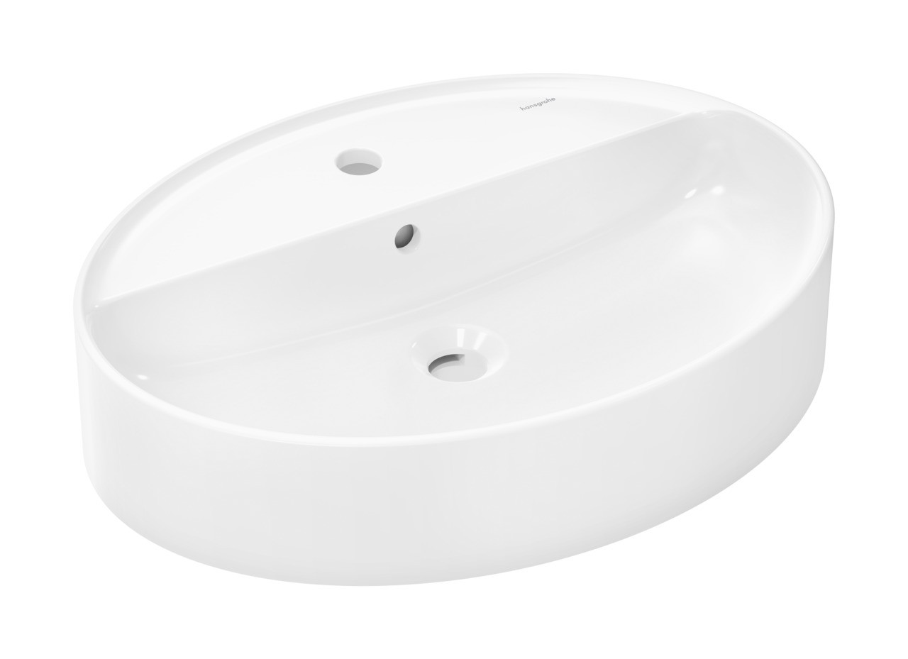 Hansgrohe Xuniva D Aufsatzwaschtisch 600/450 mit Hahnloch und Überlauf Weiß