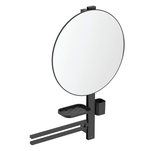 IS Beauty Bar Accessoires-Kombi. Alu+ L800 mit Spiegel d:500mm Silk Black