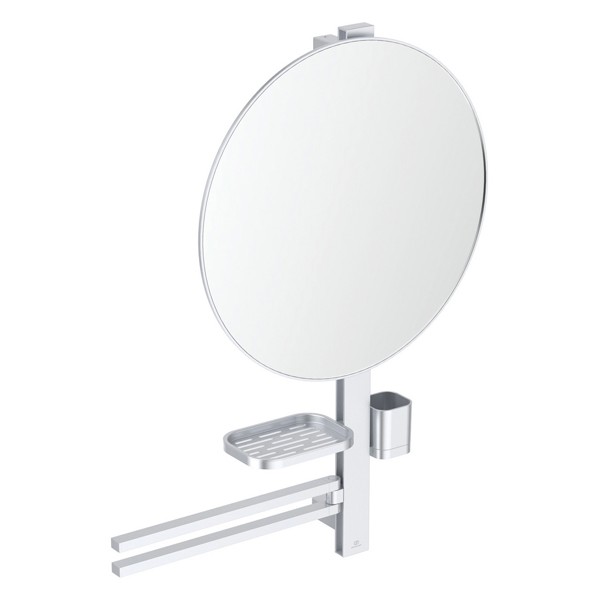 IS Beauty Bar Accessoires-Kombi. Alu+ L800 mit Spiegel d:500mm Silver