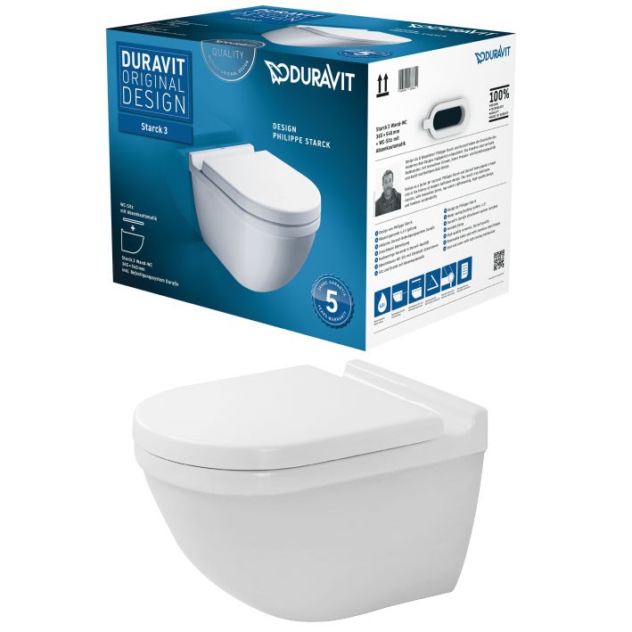 Duravit WWC-Set Starck 3, Tiefspüler DuraFix weiß, WC-Sitz Absenkautomatik (42250900A1)