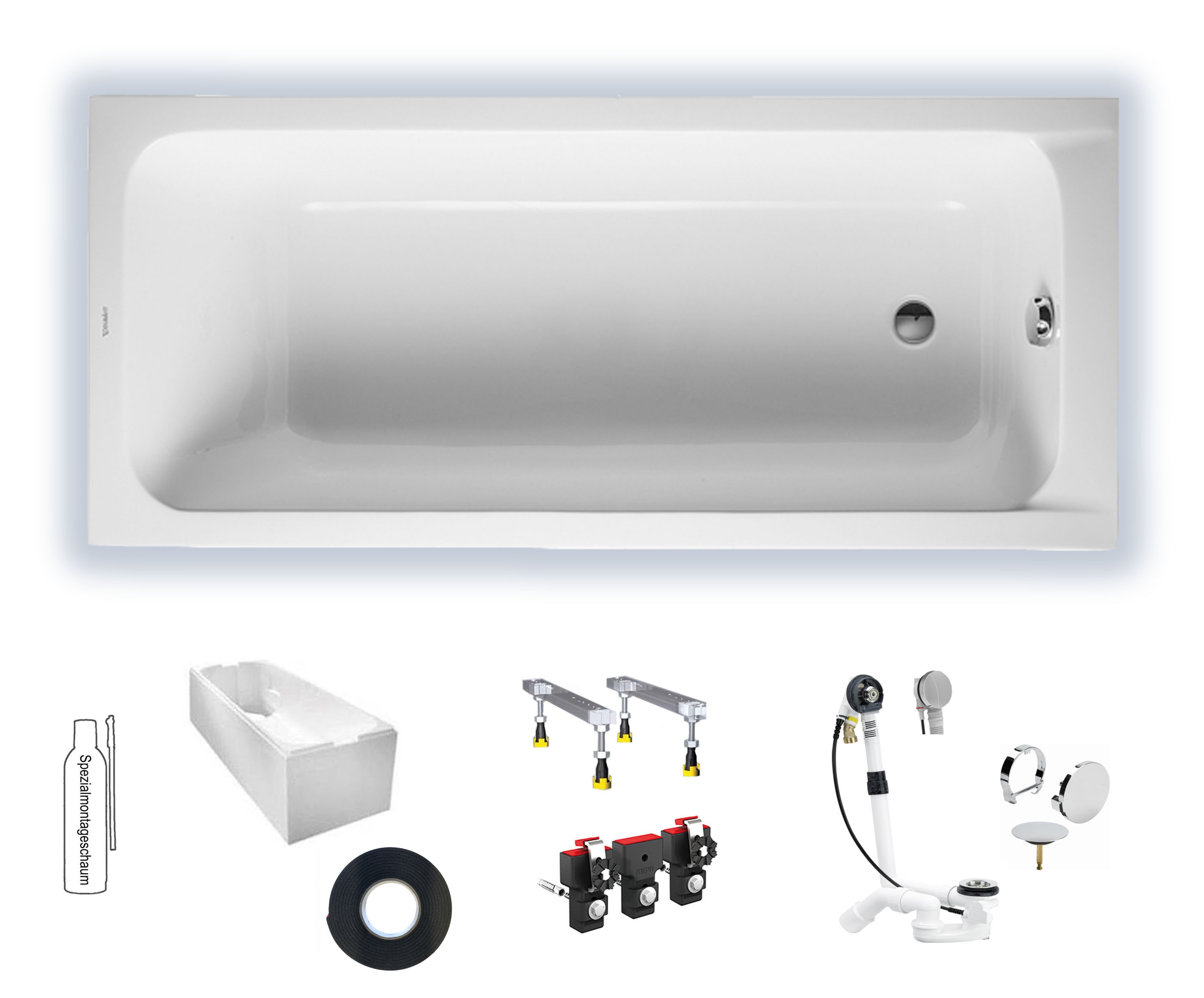 Duravit D-Code 1600x700mm Badewanne Einbauversion, Ablauf Fußbereich, weiß