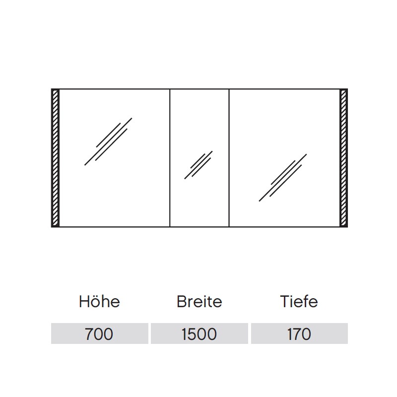 Pelipal Neutraler Spiegelschrank S25 mit seitlichem Lichtprofil 1500 28