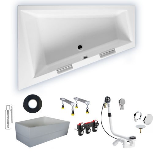 Riho Eck-Badewanne Doppio 180x130 cm R / weiß + Handgriffe BA90F05