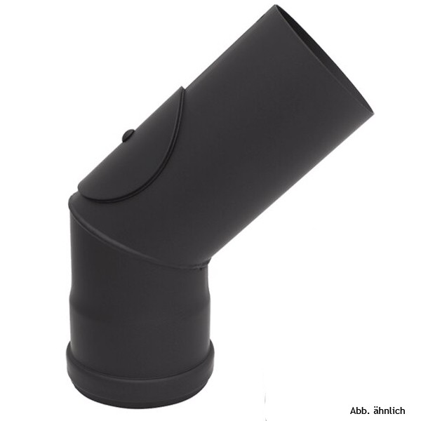 Rocky Zweiteiliger Rauchrohrbogen 45° mit Reinigungsöffnung, DM80, Farbe: Schwarz