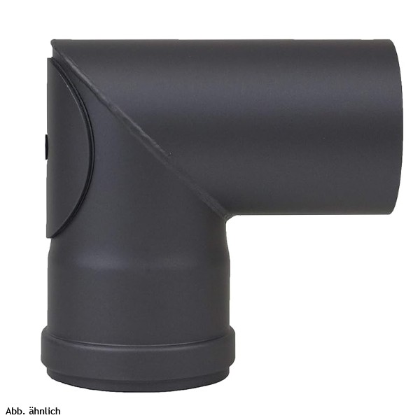 Rocky Zweiteiliger Rauchrohrbogen 90° mit Reinigungsöffnung, DM80, Farbe: Schwarz