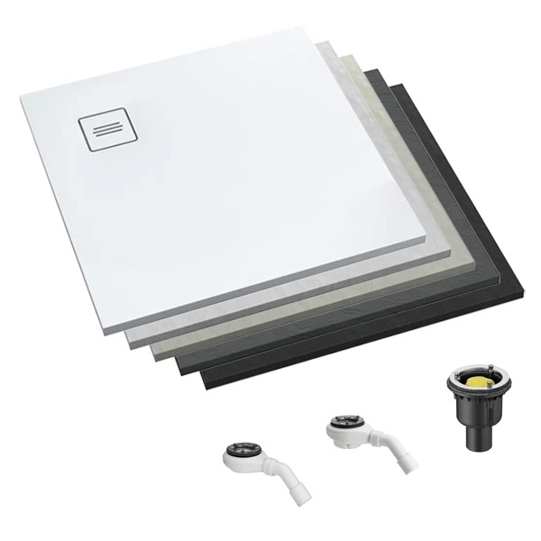 RockyTray rutschfeste Komposit Duschwanne Duschfläche, 900 x 900 x 35, Eckablauf, weiß, zuschneidbar