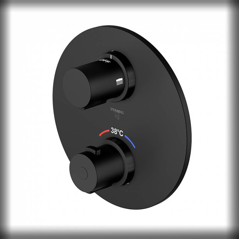 Steinberg Serie 100 S Fertigmontageset für Unterputzthermostat mit 2-Wege-Umsteller, matt schwarz