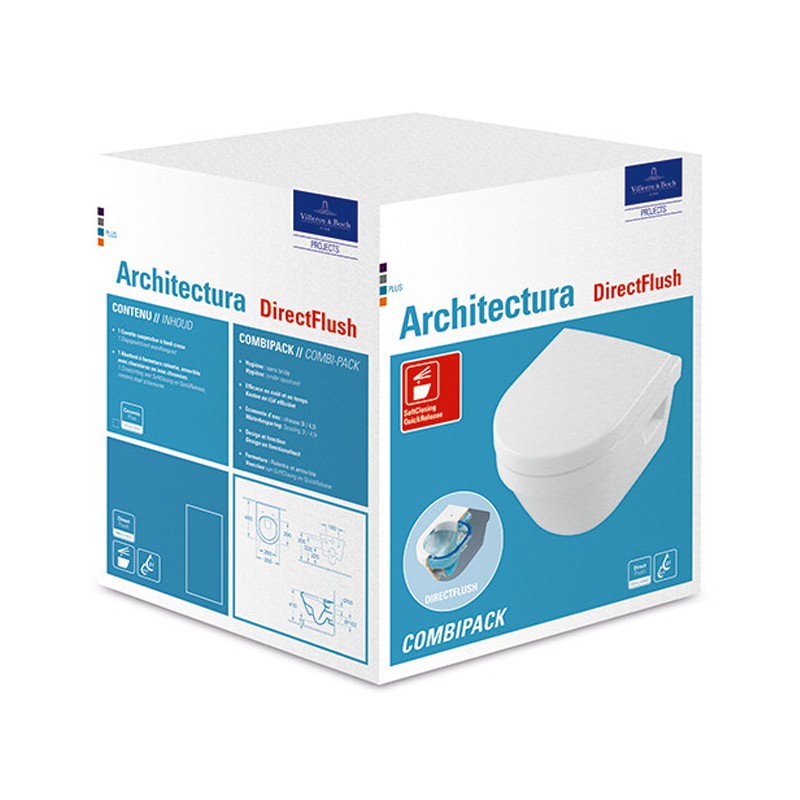 Villeroy & Boch Combi-Pack Architectura 4687 350x480mm DirectFlush wandh Weiß Alpin