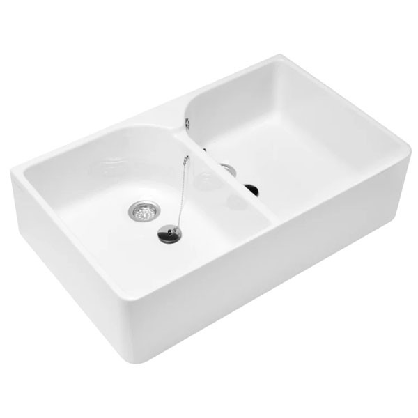 VB Doppelspülbecken O.novo 6332 895x220x550mm Weiß Alpin CeramicPlus