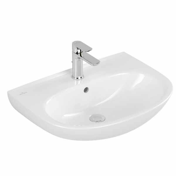 VB Waschbecken O.novo 600x460mm Oval 1HL. mit Überlauf Weiß Alpin CeramicPlus
