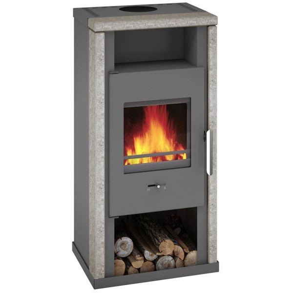 Wamsler Kaminofen "Yuna" grau Rahmen Naturstein, KF 108-40 Yuna