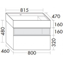 Burgbad Yumo Mineralguss-Waschtisch inkl. Waschtischunterschrank mit Rauchglaselement und LED-Waschtischunterschrankbeleuchtung 820 (SFMX082)