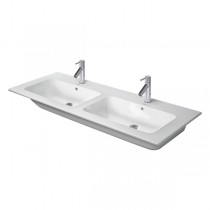 Duravit Doppel-Waschtisch ME by Starck 1300 mm, mit Überlauf, 1 Hahnloch je Becken, weiß, Durashield