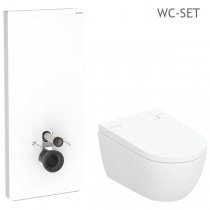 GEBERIT SET AquaClean Alba Dusch-WC Komplettanlage + Monolith Sanitärmodul für Wand-WC 114 cm Glas weiß