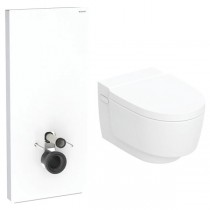 GEBERIT SET AquaClean Mera Comfort Dusch-WC Komplettanlage + Monolith Sanitärmodul für Wand-WC 114 cm Glas weiß