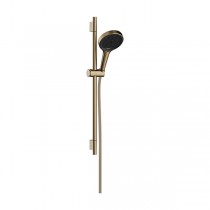 Hansgrohe Rainfinity Brauseset 130 3jet EcoSmart mit Brausestange S Puro 65 cm, Push-Handbrausehalterung und Designflex Textilbrauseschlauch 160 cm Brushed Bronze