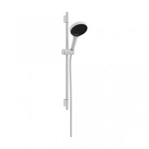 Hansgrohe Rainfinity Brauseset 130 3jet mit Brausestange S Puro 65 cm, Push-Handbrausehalterung und Designflex Textilbrauseschlauch 160 cm Mattweiß