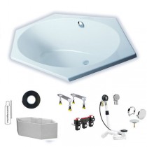 Hoesch Armada 2000x900x460 mm Sechseck-Badewanne Einbaubadewanne Überlauf Links Weiß 6182.010