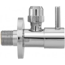 Design-Eckventil Messing verchromt 1/2" x 10 mm rund, mit Wandrosette