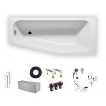 Rocky 1600x700x420 Links Asymmetrische Raumsparwanne weiß