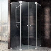 SPRINZ Omega Duschabtrennung, Fünfeckdusche, Eckeinstieg mit Pendeltüren und zwei Festteilen, 900 x 900 x 2000, verschiedene Profilfarben, O52.9