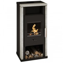 WAMSLER Kaminofen Yuna, schwarz, Rahmen Naturstein, 6 kW