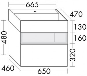 Burgbad Yumo Mineralguss-Waschtisch inkl. Waschtischunterschrank mit Rauchglaselement und LED-Waschtischunterschrankbeleuchtung 670 PG1 (SFMX067)