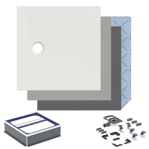 GEBERIT CleanFloor30 Duschfläche 1000 x 1000 x 35 mm integriert, mit Dichtvlies, Mittelablauf, verschiedene Farben und Montagezubehör zur Auswahl