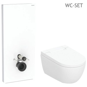 GEBERIT SET AquaClean Alba Dusch-WC Komplettanlage + Monolith Sanitärmodul für Wand-WC 114 cm Glas weiß