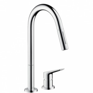 Hansgrohe 2-Loch Spültischmischer Axor Citterio M steel mit Ausziehbrause