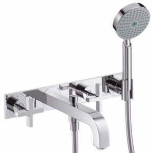 Hansgrohe 3-L.Wannenarmatur Axor Citterio F-Set Wand chrom m.Kreuzgriff/Platte/Handbr.