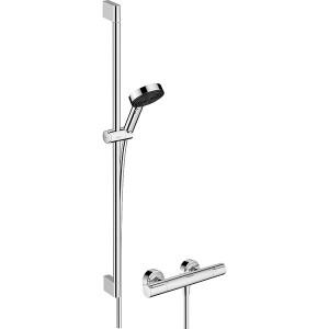 Hansgrohe Pulsify Select S Brausesystem 105 3jet Relaxation EcoSmart mit Ecostat Element und Brausestange 90 cm Chrom