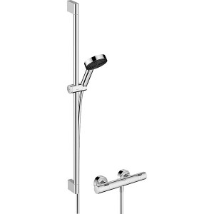 Hansgrohe Pulsify Select S Brausesystem 105 3jet Relaxation EcoSmart mit Ecostat Fine und Brausestange 90 cm Chrom