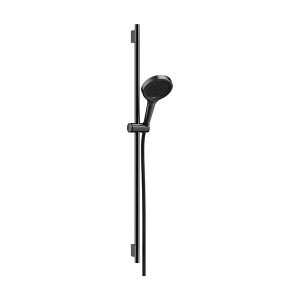 Hansgrohe Rainfinity Brauseset 130 3jet EcoSmart mit Brausestange S Puro 90 cm, Push-Handbrausehalterung und Designflex Textilbrauseschlauch 160 cm Brushed Black Chrome