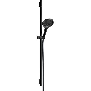Hansgrohe Rainfinity Brauseset 130 3jet EcoSmart mit Brausestange S Puro 90 cm, Push-Handbrausehalterung und Designflex Textilbrauseschlauch 160 cm Mattschwarz