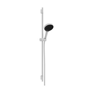 Hansgrohe Rainfinity Brauseset 130 3jet EcoSmart mit Brausestange S Puro 90 cm, Push-Handbrausehalterung und Designflex Textilbrauseschlauch 160 cm Mattweiß