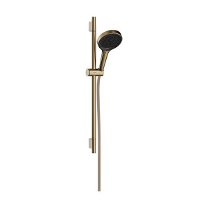 Hansgrohe Rainfinity Brauseset 130 3jet mit Brausestange S Puro 65 cm, Push-Handbrausehalterung und Designflex Textilbrauseschlauch 160 cm Brushed Bronze