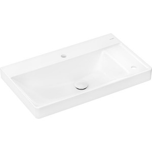 Hansgrohe Xelu Q Aufsatzwaschtisch geschliffen mit Ablage rechts 800/480 mit 2 Hahnlöchern ohne Überlauf, SmartClean Weiß