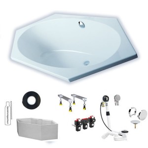Hoesch Armada 2000x900x460 mm Sechseck-Badewanne Einbaubadewanne Überlauf Links Weiß 6182.010