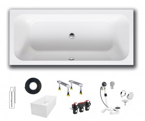 Hoesch Tacna 1800x800x440 Rechteck Badewanne mit Mittelablauf weiß 