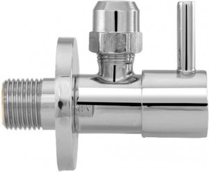 Design-Eckventil Messing verchromt 1/2" x 10 mm rund, mit Wandrosette