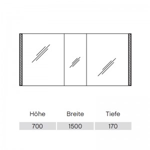 Pelipal Neutraler Spiegelschrank S25 mit seitlichem Lichtprofil 1500 28