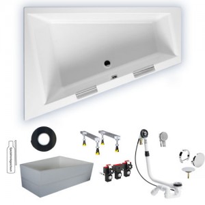 Riho Eck-Badewanne Doppio 180x130 cm R / weiß + Handgriffe BA90F05